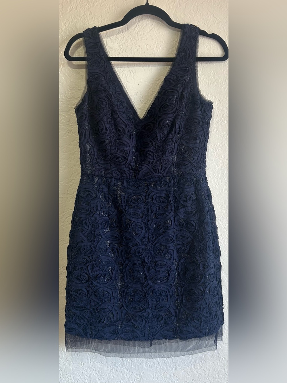 BCBGMaxAzria Navy Floral Lace V-Neck Cocktail Dress